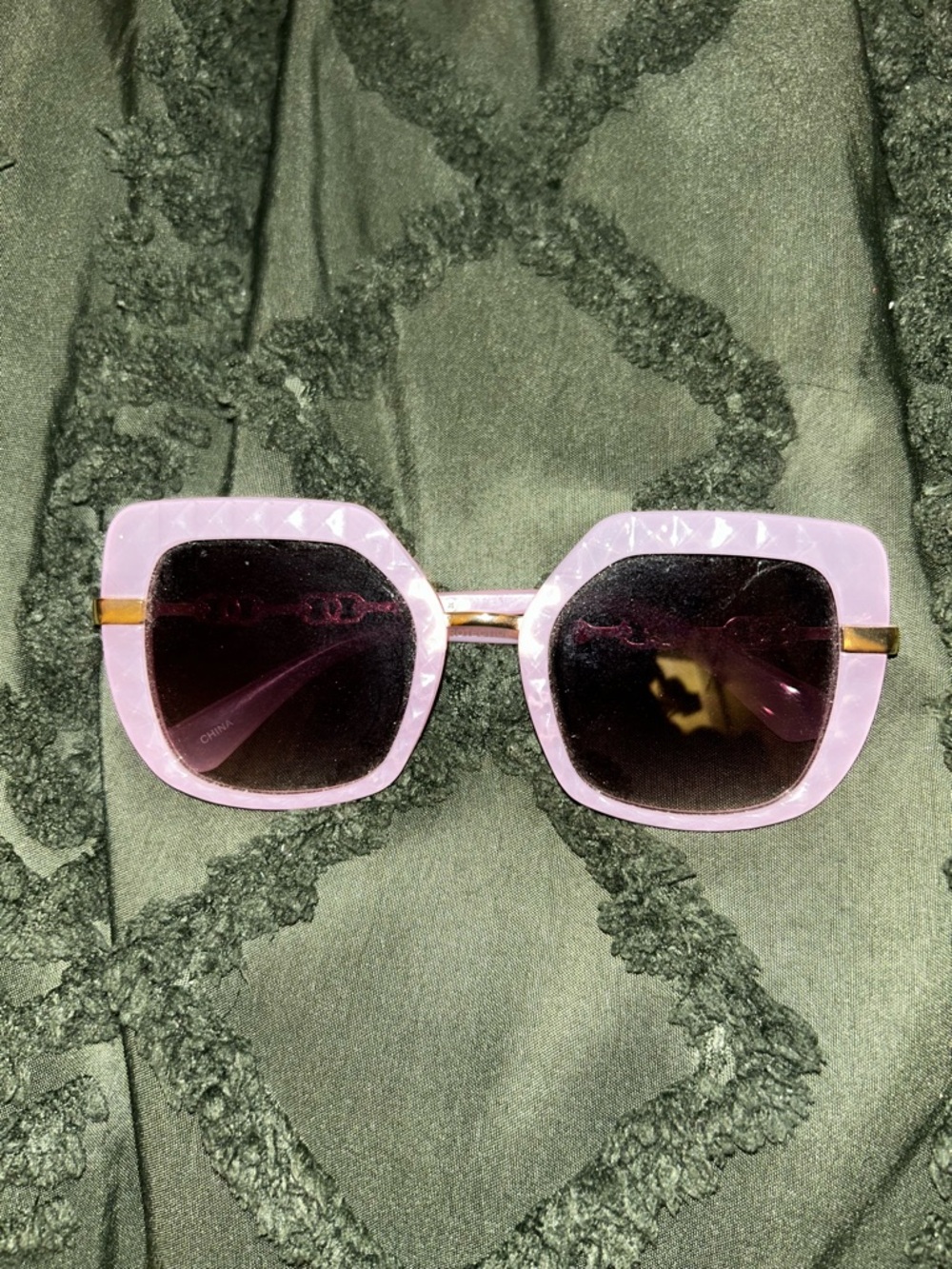 Stylish Square Pink Sunglasses with Gold Accent